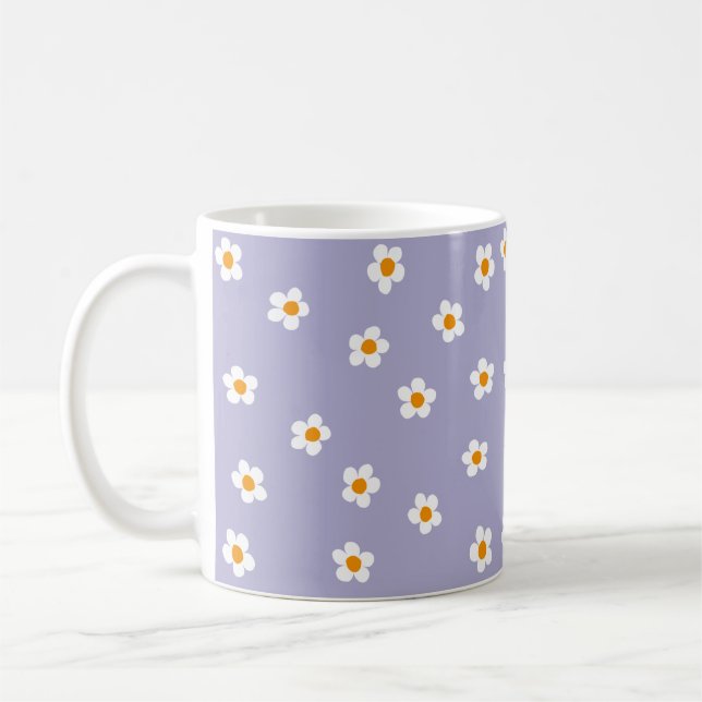 Cute Modern Daisy Pattern Purple  Coffee Mug (Left)