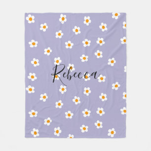 Cute Modern Daisy Pattern Purple Personalised Fleece Blanket