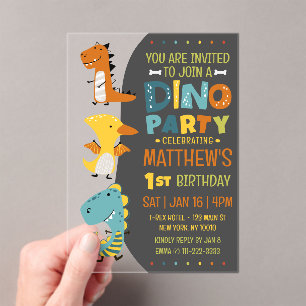 Cute Modern Dino Dinosaur Kid's Birthday Party Acrylic Invitations