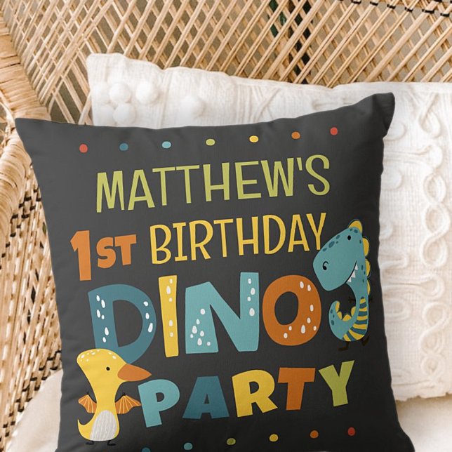 Cute Modern Dino Dinosaur Kid's Birthday Party Cushion (Creator Uploaded)