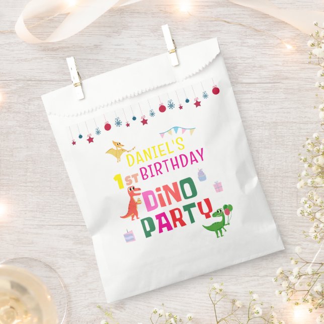 Cute Modern Dino Dinosaur Kid's Birthday Party Favour Bags (Clipped)