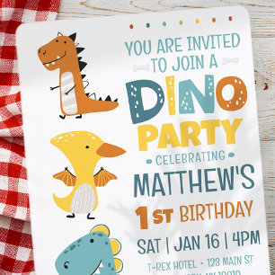 Cute Modern Dino Dinosaur Kid's Birthday Party Invitation