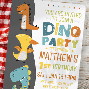 Cute Modern Dino Dinosaur Kid's Birthday Party Invitation