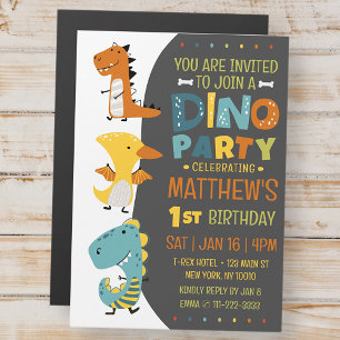 Cute Modern Dino Dinosaur Kid's Birthday Party Magnetic Invitation