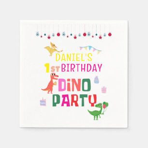 Cute Modern Dino Dinosaur Kid's Birthday Party Napkin