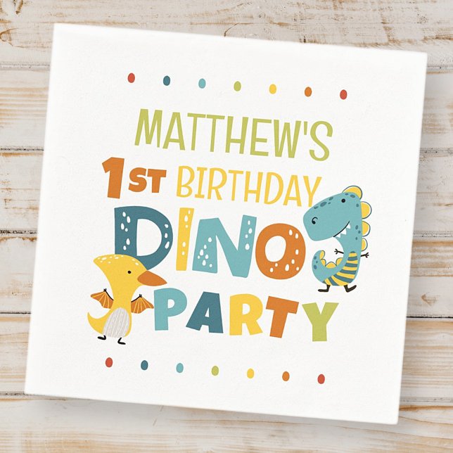 Cute Modern Dino Dinosaur Kid's Birthday Party Napkin (Creator Uploaded)