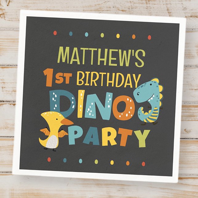 Cute Modern Dino Dinosaur Kid's Birthday Party Napkin (Creator Uploaded)
