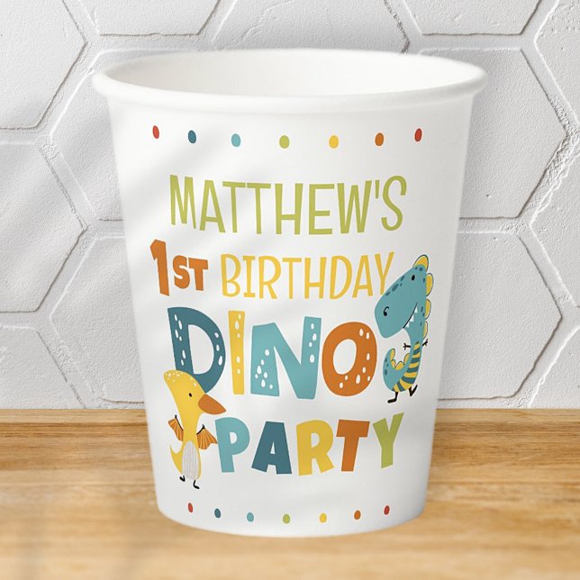 Cute Modern Dino Dinosaur Kid's Birthday Party Paper Cups (Creator Uploaded)