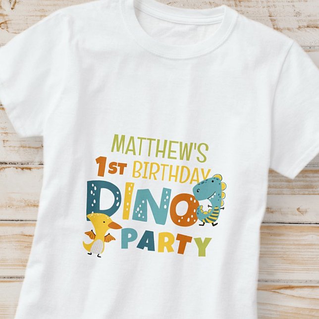 Cute Modern Dino Dinosaur Kid's Birthday Party T-Shirt (Creator Uploaded)