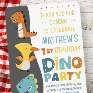 Cute Modern Dino Dinosaur Kid's Birthday Party Thank You Card