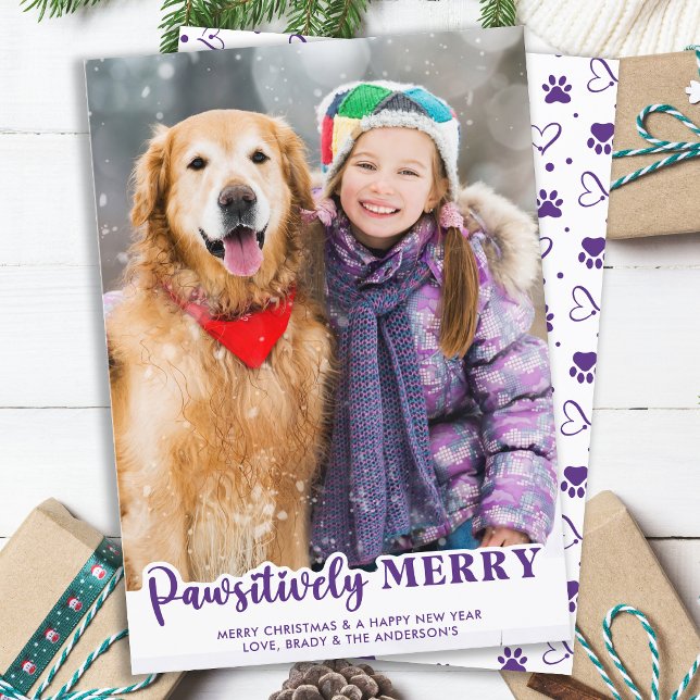 Cute Modern Dog Lover Pet Photo Pawsitively Merry Holiday Card (Creator Uploaded)