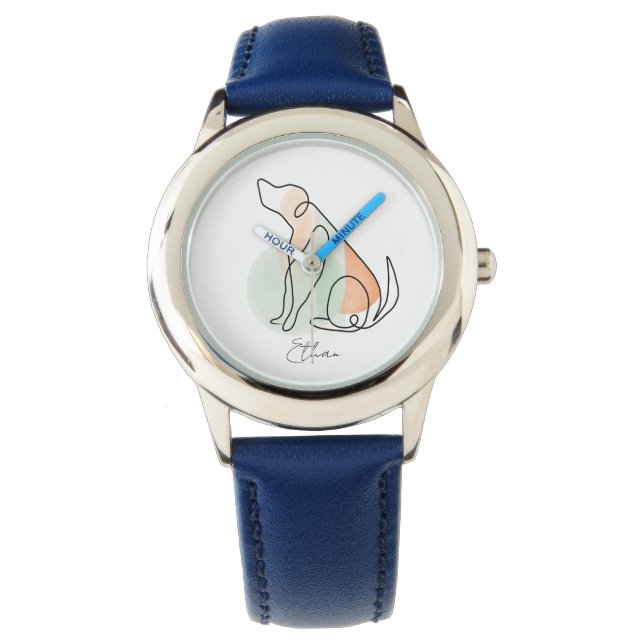 Cute modern dog personalised kids watch (Front)