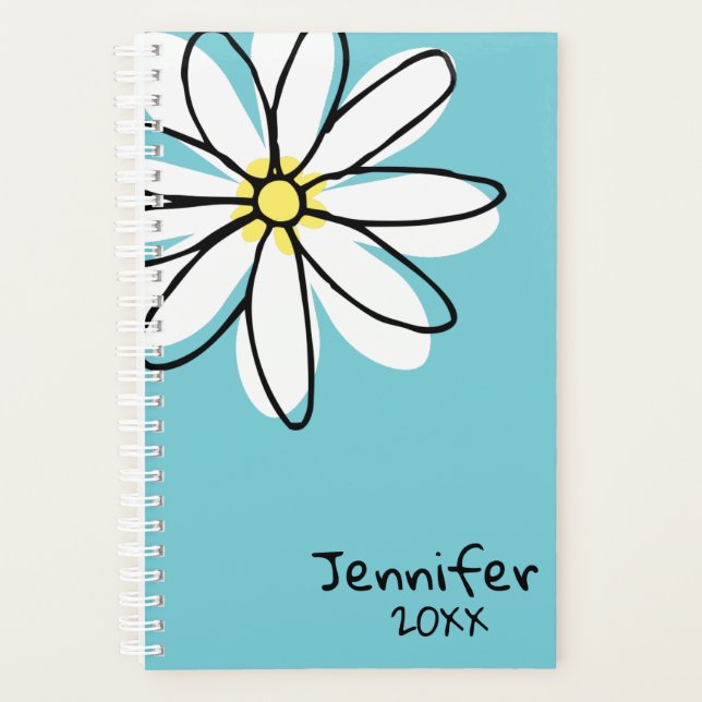 Cute modern Doodle Daisy Trendy Custom Planner (Front)