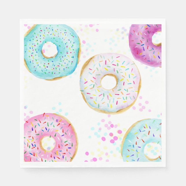 Cute Modern Doughnut Birthday Party Paper Napkin (Front)