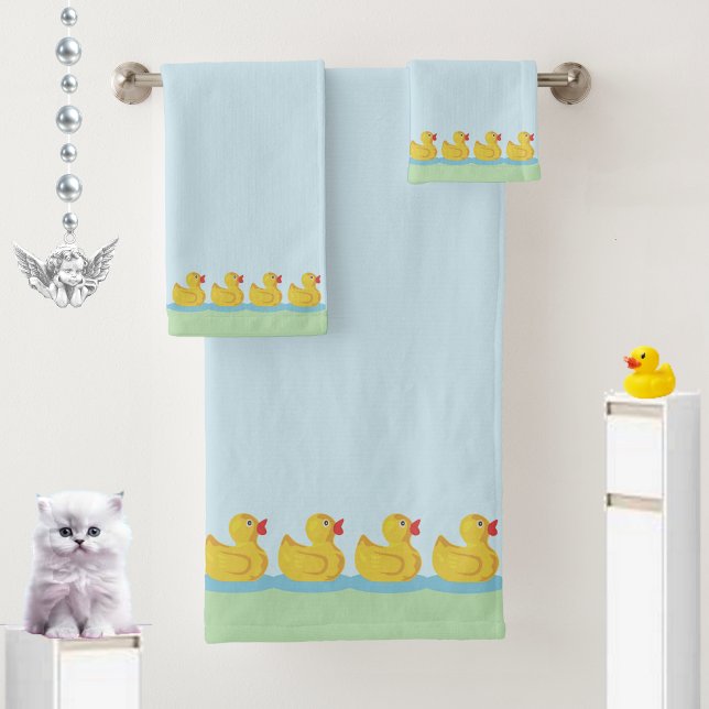 Cute Modern Ducklings on Light Blue & Light Green Bath Towel Set (Creator Uploaded)