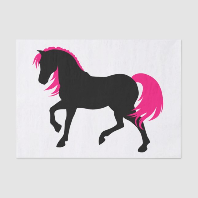   Cute Modern Elegant Black White & Hot Pink Horse Tissue Paper (Front)