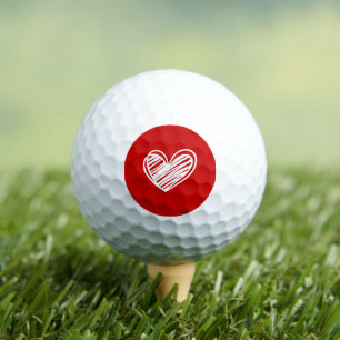 Cute Modern Elegant Heart White Red Golfer Womens Golf Balls