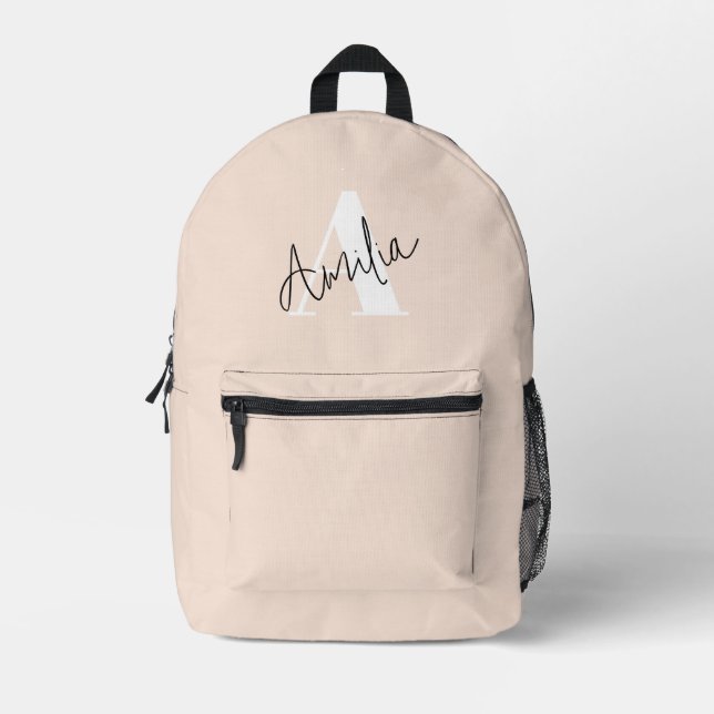 Cute Modern Elegant  Pink Monogram Printed Backpack (Front)