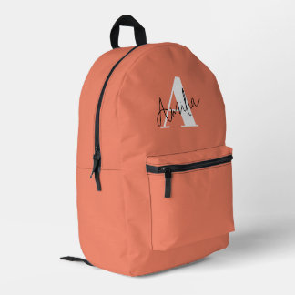 Cute Modern Elegant  Pink Monogram Printed Backpack