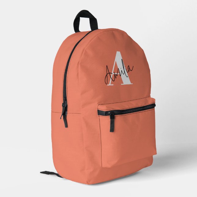 Cute Modern Elegant  Pink Monogram Printed Backpack (Back Corner Left)