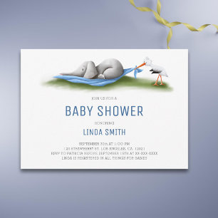 Cute Modern Elephant Baby Boy Shower Invitation