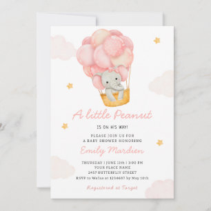 Cute Modern Elephant Girl Balloons Baby Shower Invitation