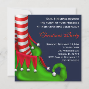 Cute Modern Elf Shoe Christmas Party Invitation