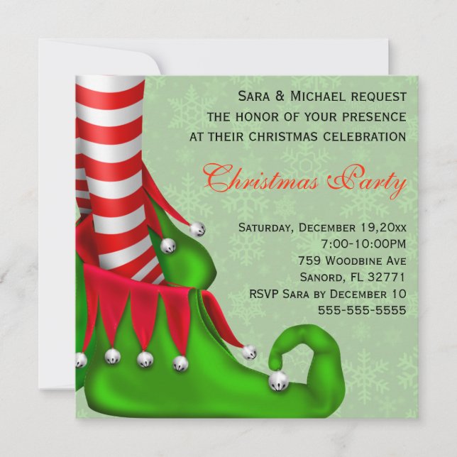 Cute Modern Elf Shoe Christmas Party Invitation (Front)