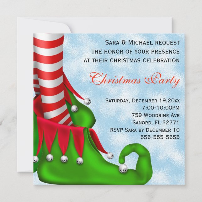 Cute Modern Elf Shoe Christmas Party Invitation (Front)