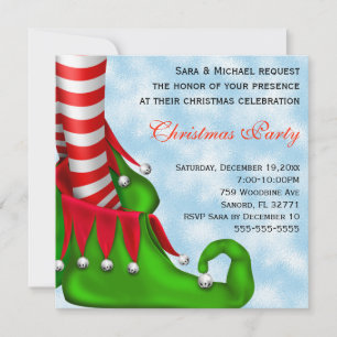 Cute Modern Elf Shoe Christmas Party Invitation