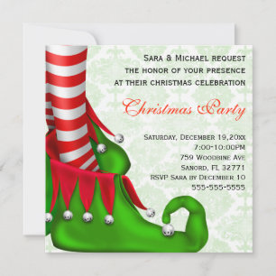 Cute Modern Elf Shoe Christmas Party Invitation