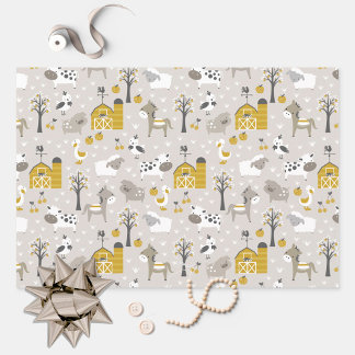 Cute Modern Farm Animals Wrapping Paper Sheet