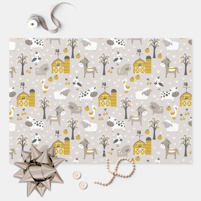 Cute Modern Farm Animals Wrapping Paper Sheet (Creator Uploaded)