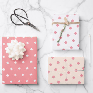 Cute Modern Festive Pink Lucky Clover Pattern  Wrapping Paper Sheet