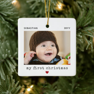 Cute Modern First Christmas Baby Photo Ceramic Ornament