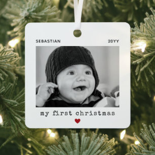 Cute Modern First Christmas Baby Photo Metal Tree Decoration