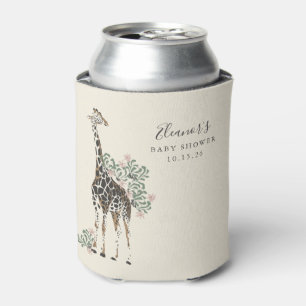 Cute Modern Floral Giraffe Simple Baby Shower Can Cooler