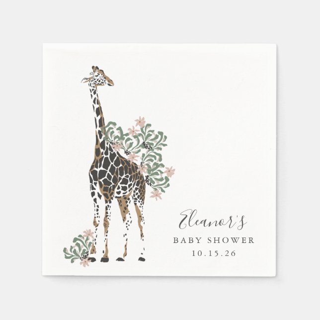 Cute Modern Floral Giraffe Simple Baby Shower  Napkin (Front)