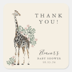 Cute Modern Floral Giraffe Simple Baby Shower Square Sticker