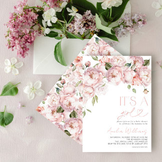 Cute Modern Floral Girl Baby Shower Invitation