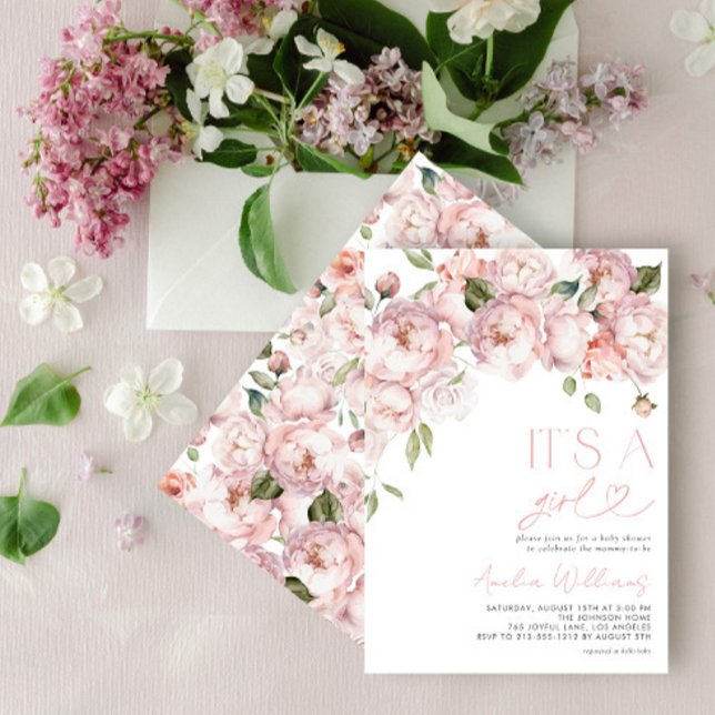 Cute Modern Floral Girl Baby Shower Invitation (Creator Uploaded)