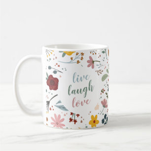 Cute Modern Floral Live Laugh Love Personalised Coffee Mug