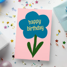 Cute Modern Flower Blue and Pink Happy Birthday