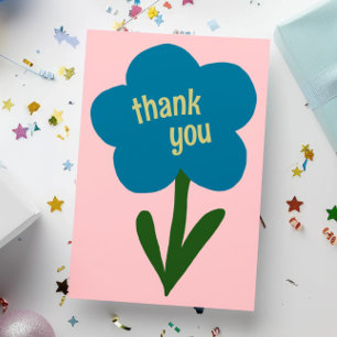 Cute Modern Flower Blue and Pink Thank You Card
