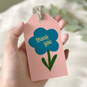 Cute Modern Flower Blue and Pink Thank You Gift Tags