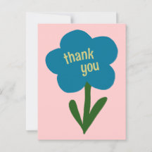 Cute Modern Flower Blue and Pink Thank You