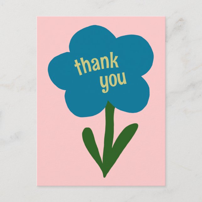 Cute Modern Flower Blue and Pink Thank You Postcard (Front)