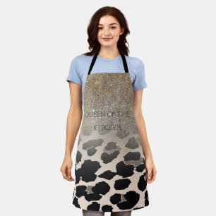Cute  Modern Flowers On Leopard Print Apron