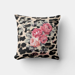 Cute  Modern Flowers On Leopard Print-Personalised Cushion