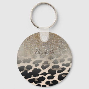 Cute  Modern Flowers On Leopard Print-Personalised Key Ring